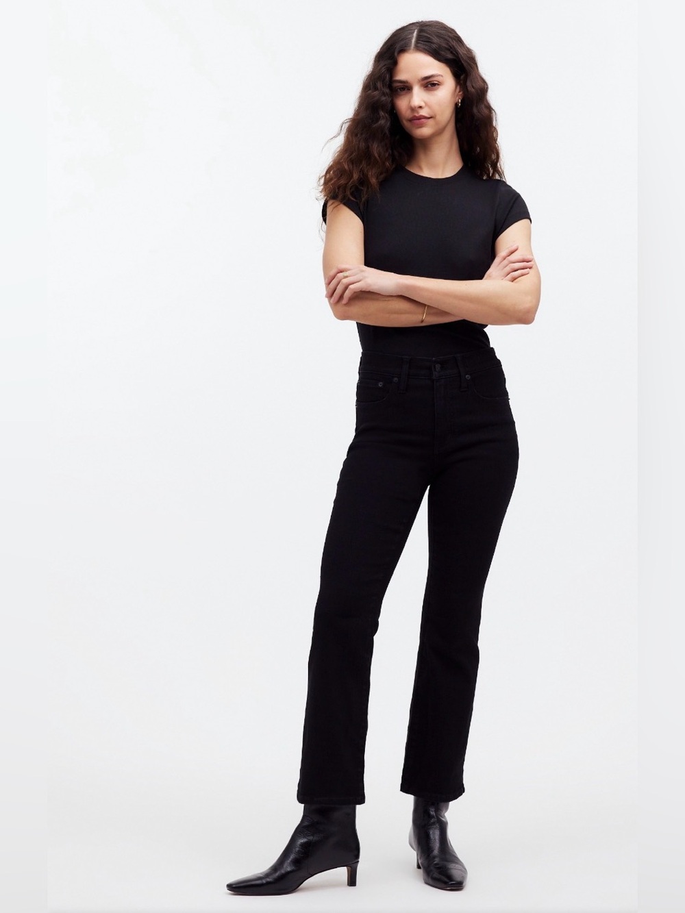 Madewell Mid-Rise Kick Out Crop Jeans Size 26 in Black Rinse Wash